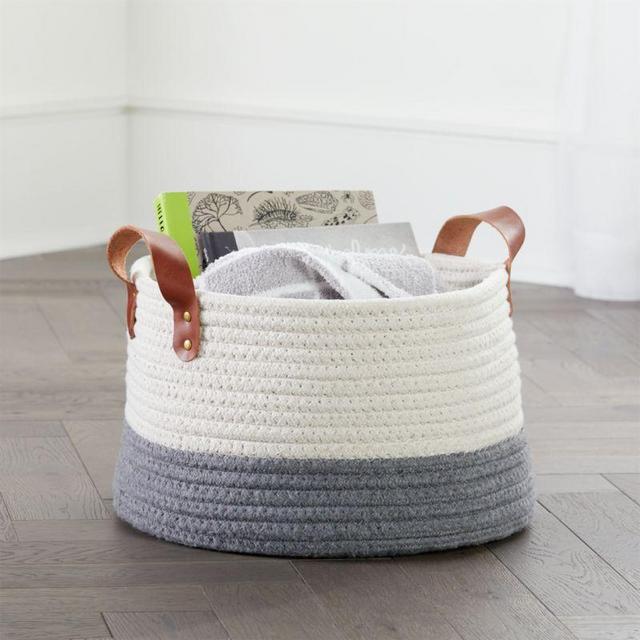 Leather Handle Medium Floor Rope Basket