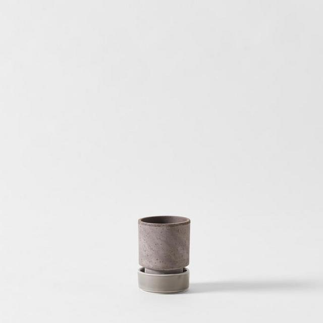 Small Grey Cylinder Pot and Pearl Saucer