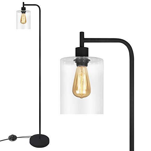 Black LED Floor Lamp, Acaxin Standing Lamp with Hanging Glass Lamp Shade, Industrial Light with Halogen Bulb for Living Room & Bedroom