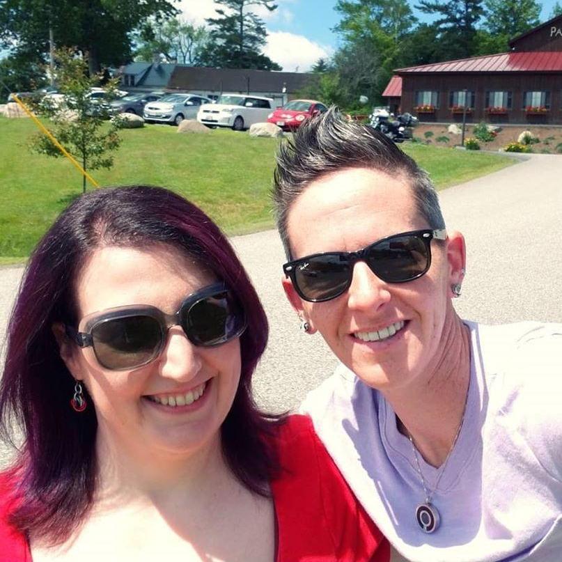 Bethany's birthday in July 2019 up in NH. Outside of Polly's pancakes.