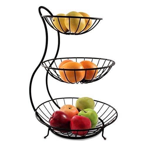 Spectrum Diversified 81810 Yumi Arched 3 Tier Server Serving Basket Fruit Bowl & Produce Snack Display Stand, Black