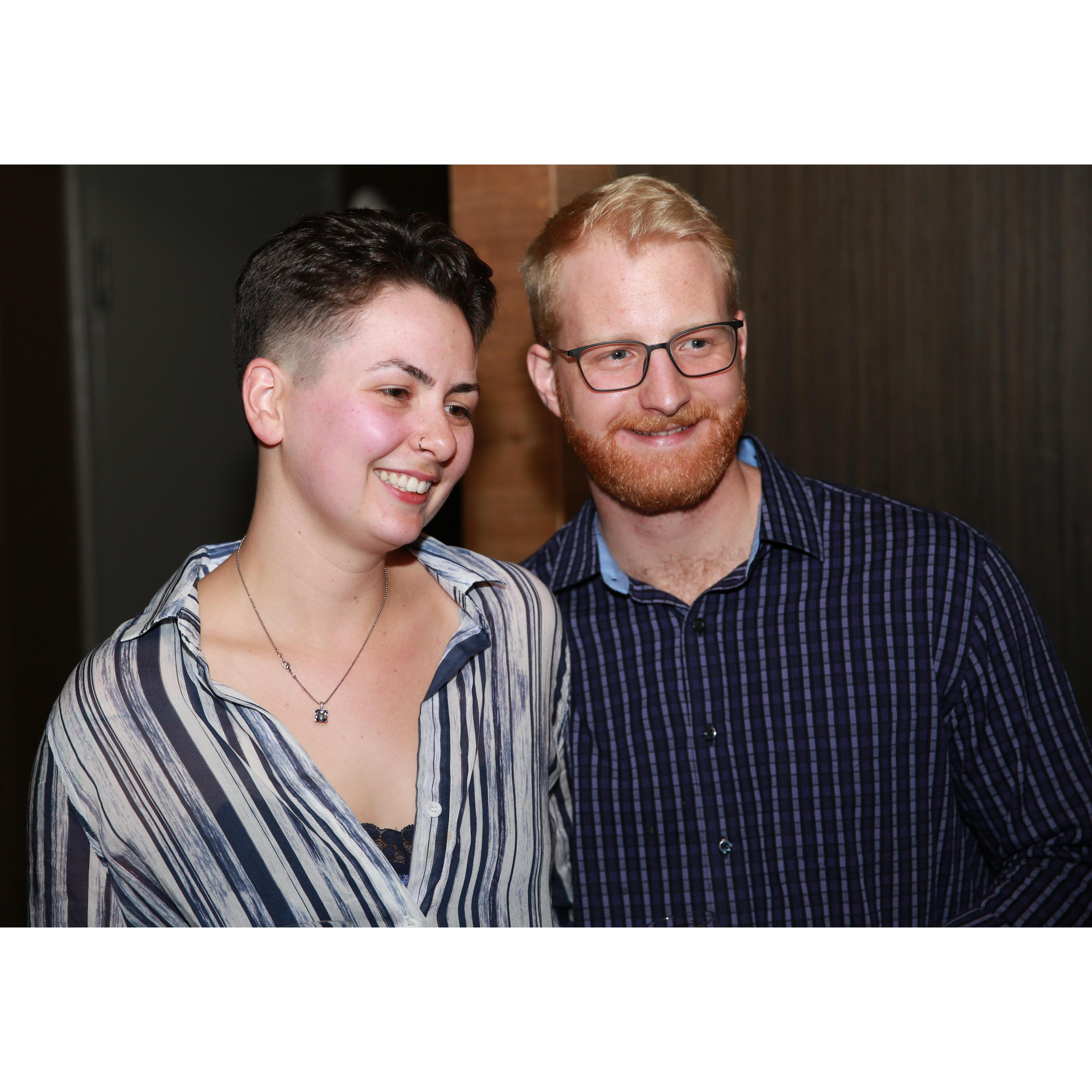 The smiling couple at our engagement party