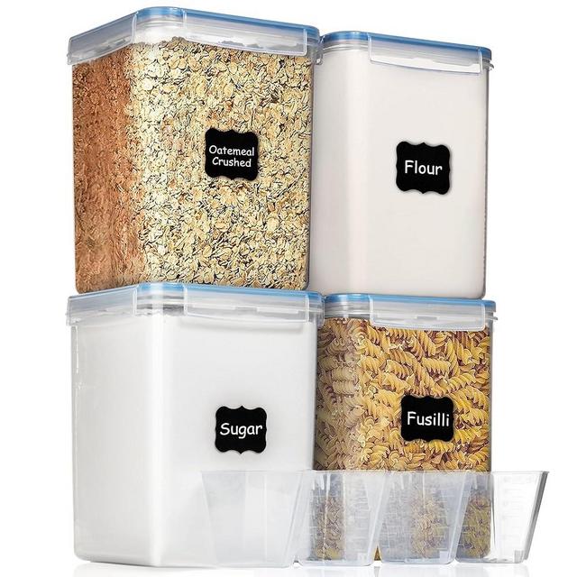 WHITE FEATHER SUPPLIES 4 Pcs Airtight Food Storage Containers with Lids, Cereal Containers Storage - Pantry Organization and Storage, BPA Free Plastic Food Storage Containers with Lids (4 x 5.2L)
