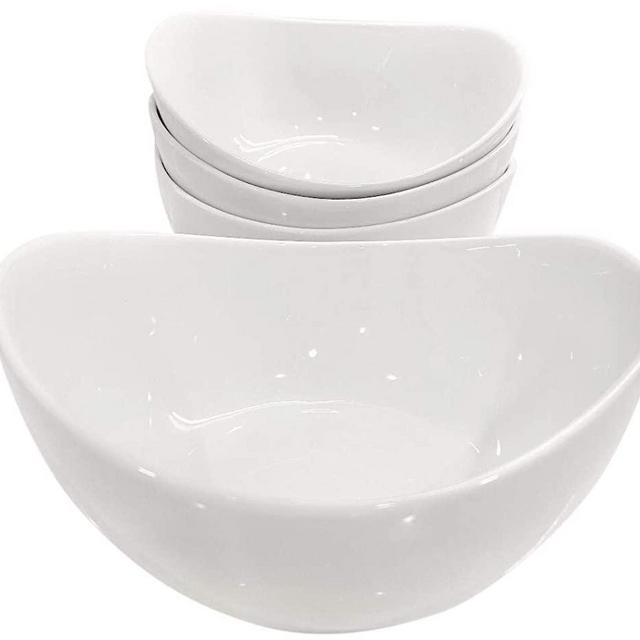 Partito Bella 48 Ounce Serving Bowls, Large Bowl Set of 4, White Porcelain Bowls for Soup, Salad, Pasta, Cereal, Stackable for Easy Storage Dishwasher Safe
