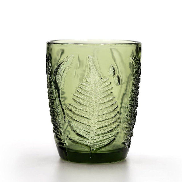 QELVIO Drinking Glasses Set Of 4 - Vintage Green Lowball Thick Glass Glassware For Cocktail & Water, Colored Kitchen Drinkware Mixed Drink Cups, Cute Home & Bar Juice Iced Tea Mojito Retro Cup Sets