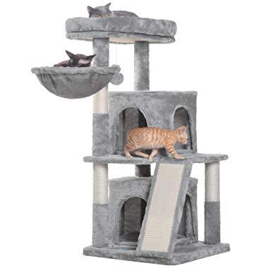 Hey-bro Multi-Level Cat Tree Condo Furniture with Sisal-Covered Scratching Posts for Kittens, Cats and Pets
