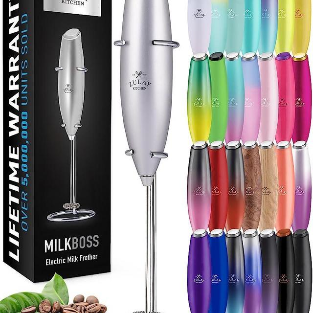 Zulay Powerful Milk Frother Handheld Foam Maker for Lattes - Whisk Drink Mixer for Coffee, Mini Foamer for Cappuccino, Frappe, Matcha, Hot Chocolate by Milk Boss (Silver)