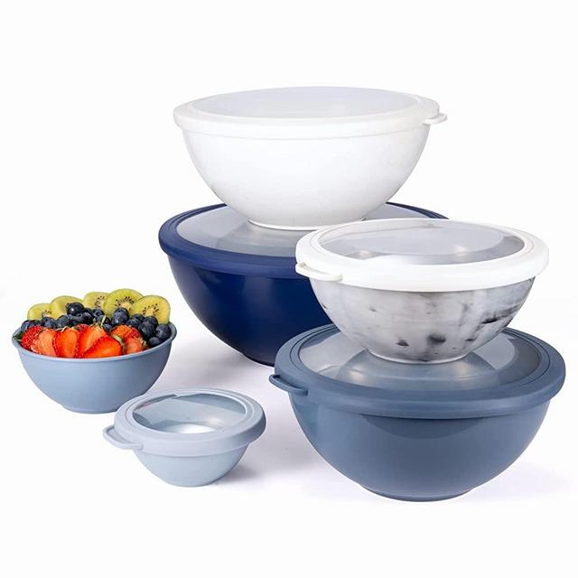Cook with Color Mixing Bowls with TPR Lids - 12 Piece Plastic Nesting Bowls Set Includes 6 Prep Bowls and 6 Lids