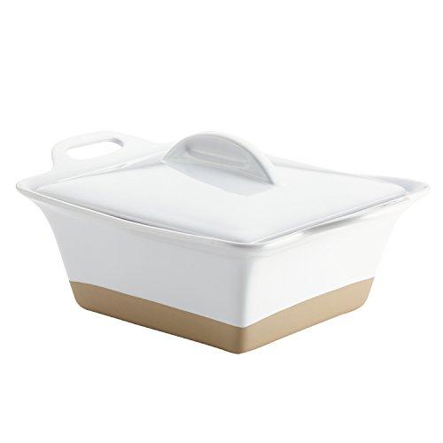 Rachael Ray 47027 Glaze Ceramics Dish/Casserole Pan with Lid, 2.5 Quart, White