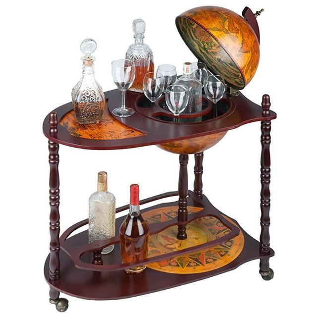 Design Toscano Old World Extended Shelf Italian Replica Globe Bar Cart, Tan