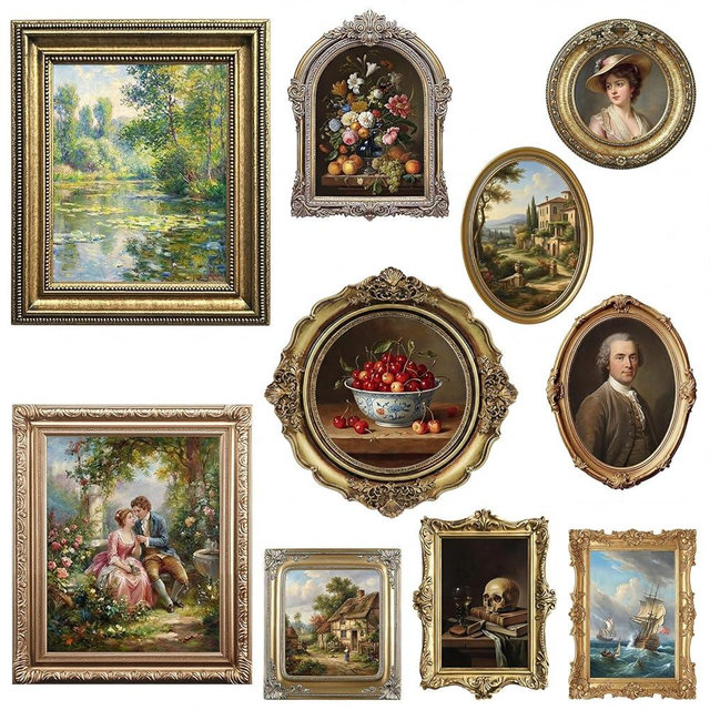 Xuhal 10 Pcs Gold Vintage Picture Frames for Wall, Flat Printed Patterns, Ornate Vintage Farmhouse Photo Frame Multi Sizes, Antique French Country Wall Art for Gallery Bedroom Living Room Home Decor