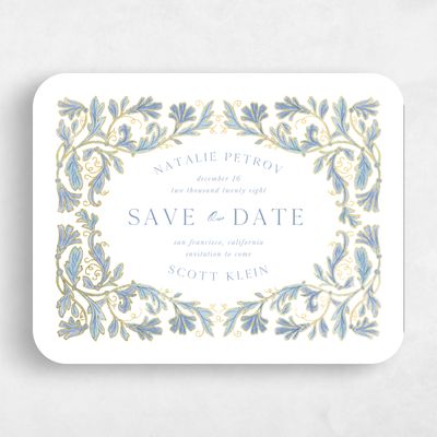 Blue Rounded Wedding Save the Date - Briar Landscape Foil