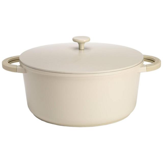 Goodful 7qt Cast Aluminum, Ceramic Stock Pot with Lid, Side Handles and Silicone Grip Cream