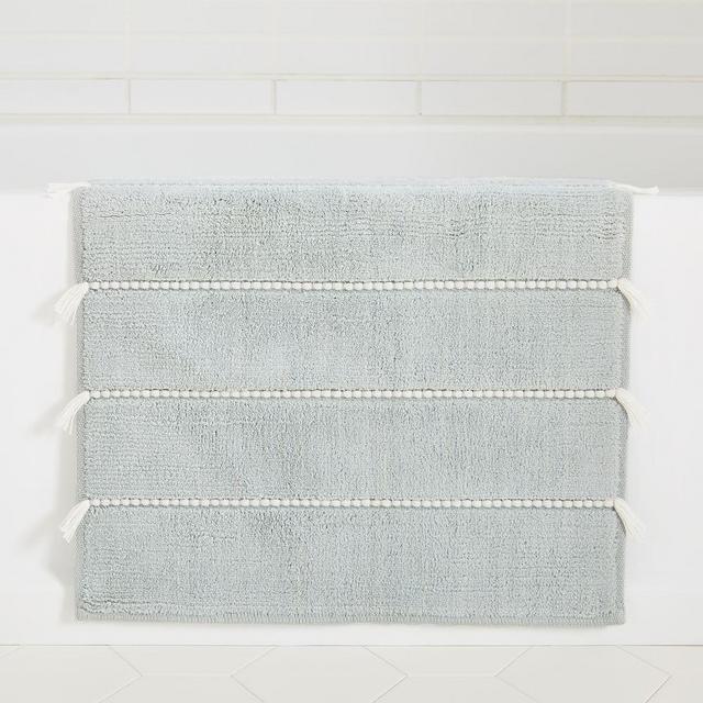 Organic Tassel Stripe Bath Mat, 20"x34", Sea Salt Blue