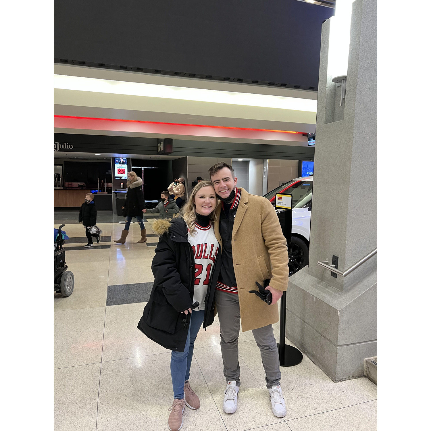Our first Chicago Bulls game together! Since this photo they have been to many more games but the Bulls still aren't great