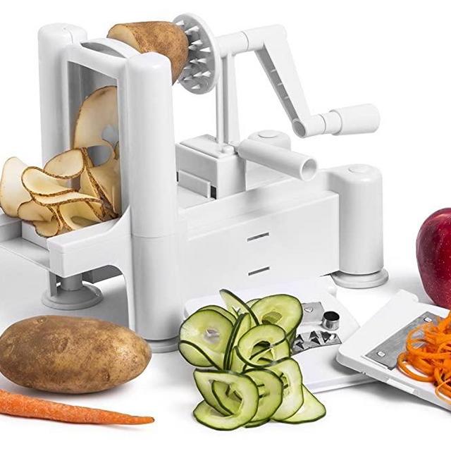 Greenco Strongest-and-heaviest Duty Professional Manual Tri-blade Spiralizer, Fruit and Vegetable Spiral Slicer - 3 Different Sizes of Japanese Stainless Steel Blades with Strong Suction Base