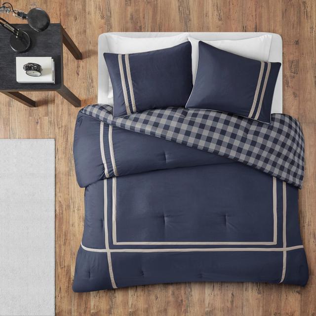 3pc Full/Queen Trent Reversible Comforter Mini Set Navy