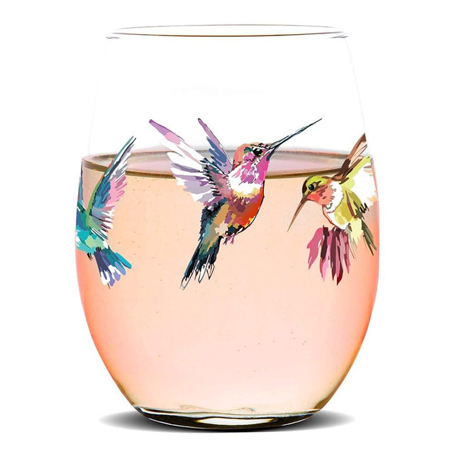 Toasted Tales - Hummingbirds Wine Glasses | Gift for Bird and Outdoor Lovers | | Wine Glass for Women | Forest Birds Hummingbird Gifts (15 oz)