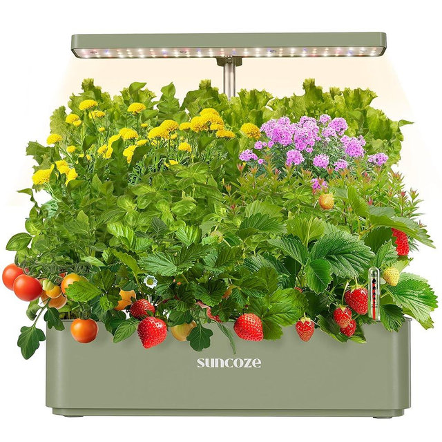 SUNCOZE Hydroponics Growing System Kit 12 Pods, 24W LED Grow Light Indoor Garden, 4L Water Tank with Quiet Pump, Adjustable Height Herb Garden Planter Indoor Kit, Gardening Gifts, Green
