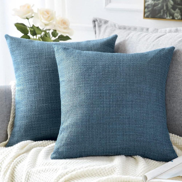OTOSTAR Linen Throw Pillow Covers Set of 2 Decorative Square Pillowcases Cushion Covers 20x20 Inch for Home Decor Sofa Bedroom Car 50 x 50CM Blue