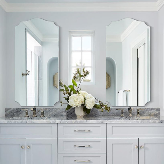 Autdot 2 Pack Long Vanity Mirror for Wall, 36"x18" Arched Decorative Mirror, Silver Mirror, Scalloped Entryway Mirror for Bathroom, Living Room, Bedroom, Set of 2
