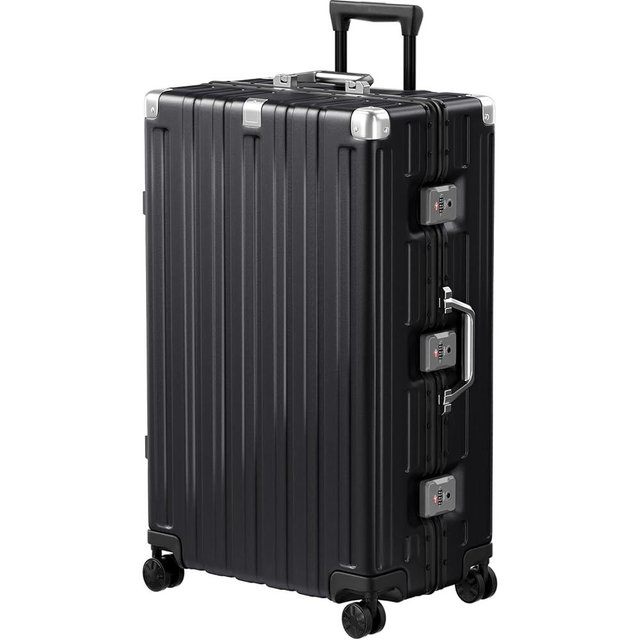 Krute Luggage 28 Inch Noble Aluminum Frame No Zipper Large Luggage Metal Hardshell Lightweight Luggage PC+ABS TSA Suitcase with Spinner Wheels Black