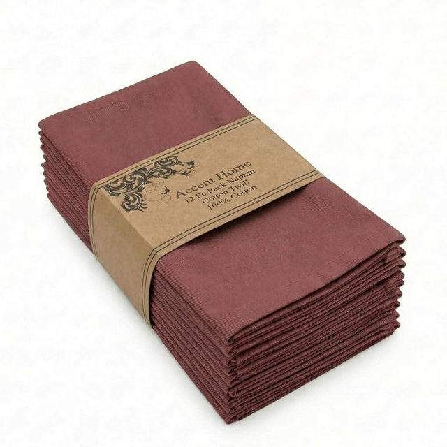 ACCENTHOME Accent Home 100% Cotton Napkins, Delicate Cloth Napkins for Dinners, Parties and Weddings，18 x 18 Inch Set of 12 - Burgundy