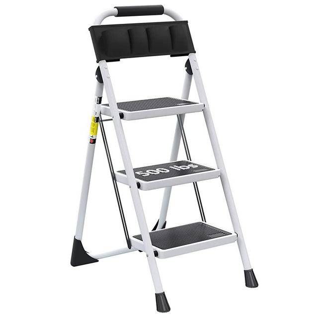 3 Step Ladder EFFIELER Folding Step Stool with Wide Anti-Slip Pedal, 500 lbs Sturdy Steel Ladder, Convenient Handgrip, Lightweight, Portable Steel Step Stool for Household, Kitchen,Office Step Ladder
