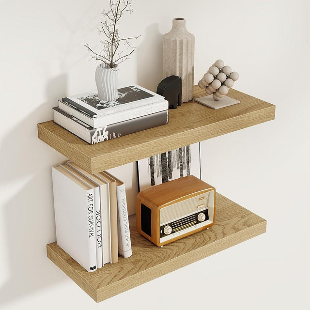 Floating Shelves for Wall, 22.5"W x 8"D Wall Shelf, Rustic Wood Floating Shelf 22.5 Inch Long, Bathroom Shelves Set of 2, 8 Inch Deep Floating Shelves for Living Room, Bedroom, Kitchen, Oak Color