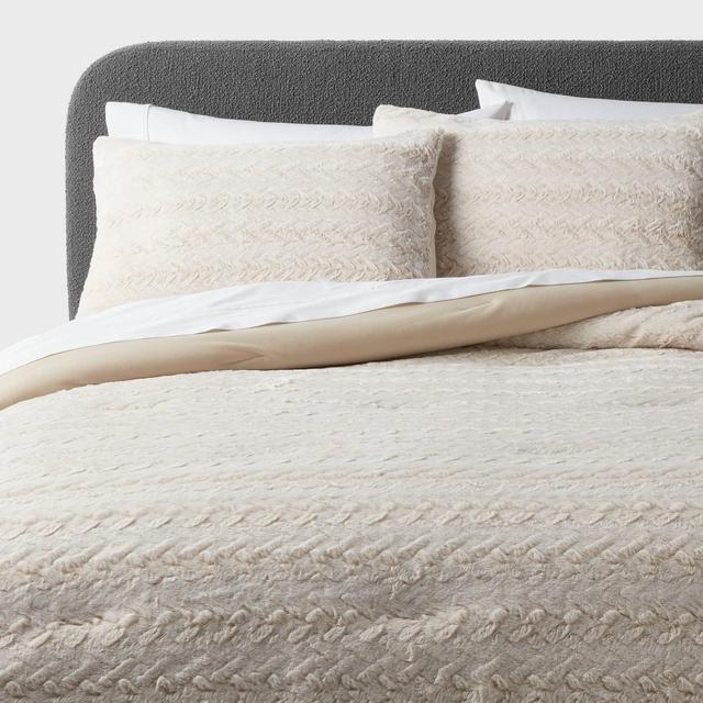 Full/Queen Textured Faux Fur Comforter and Sham Set Khaki - Threshold™