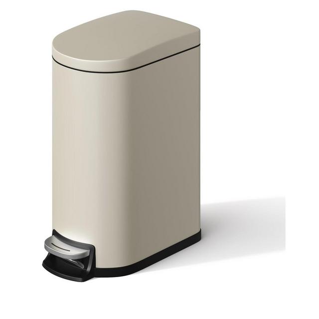 Metal Step Trash Can, Slim Bathroom Garbage Bin with Soft Close Lid & Inner Bucket, Leak-Proof Small Trash Can for Bathroom, Bedroom, Office, Beige