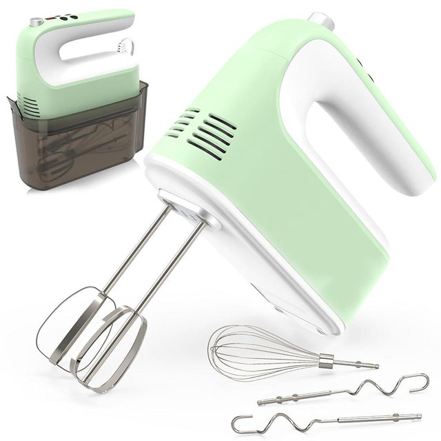 CBQ Hand Mixer Electric, 9 Speed 400W Handheld Mixer with Digital, Touch Button, Turbo, Snop-On Storage Case, 5 Stainless Steel Accessories, Mixer Electric Handheld for Cake, Cookie, Egg (Grass Green)