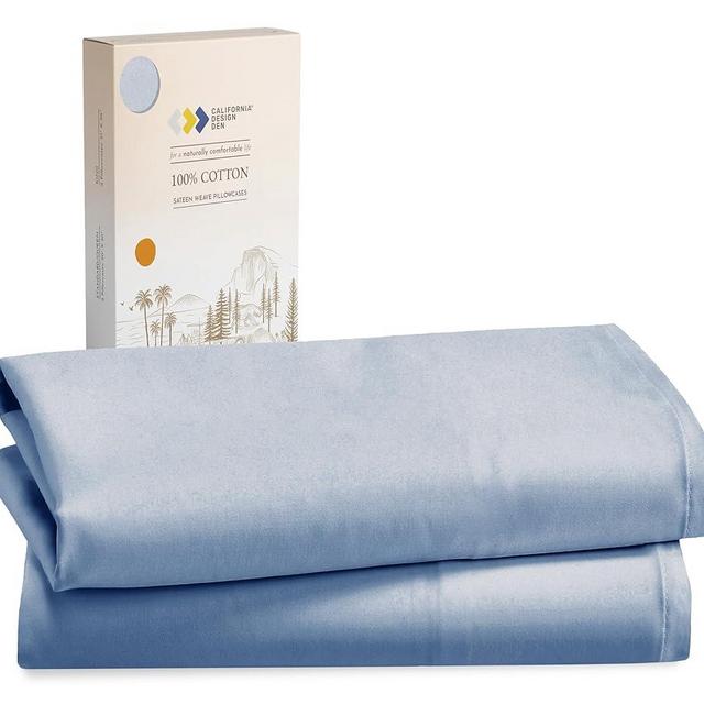 California Design Den 100% Cotton Pillowcases Standard Size Set of 2, Soft & Cooling Sateen Weave Cotton Pillowcases (Standard/Queen, Blue)