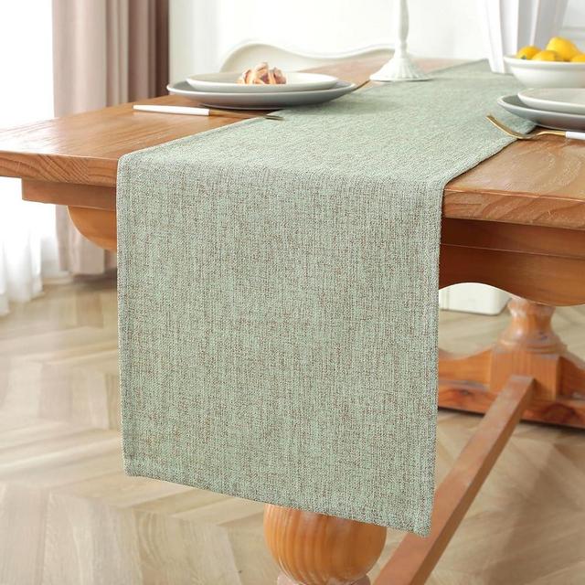 Laolitou Farmhouse Table Runners 72 Inches Long, Sage Green Boho Spring Table Runner, Burlap Linen Style Rustic Dining Table Decor Long, 13x72 Inches, Green