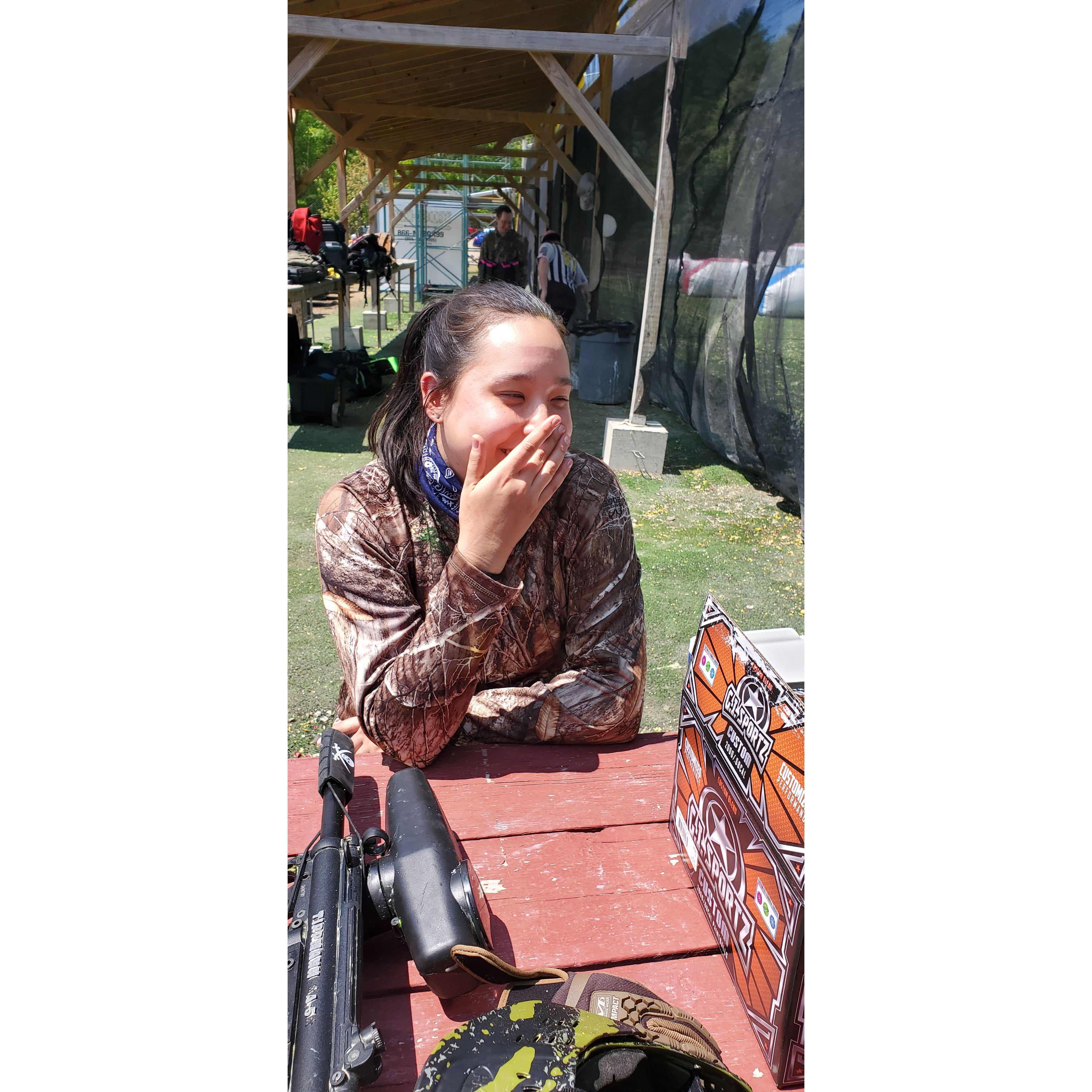 Dani enjoying paintball as soon as she got her first "kill" haha