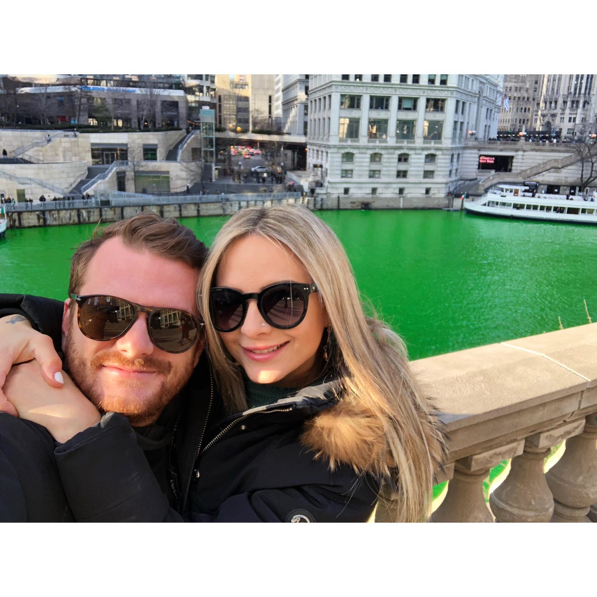 Green River in Chicago during St Patricks Day