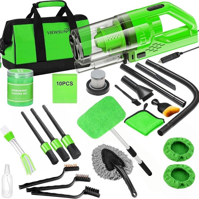 Viewsun 30pcs Car Cleaning Kit, Car Interior Detailing Kit with High Power Handheld Vacuum, Detailing Brush Set, Windshield Cleaner, Cleaning Gel, Complete Auto Accessories for Men, Women