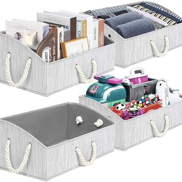 TomCare 4-Pack Storage Baskets Foldable Trapezoid Storage Box Fabric Cube Storage Box Storage Cubes with Cotton Rope Handles Cube Organizer Storage Containers for Living Room Bedroom Office (Grey)