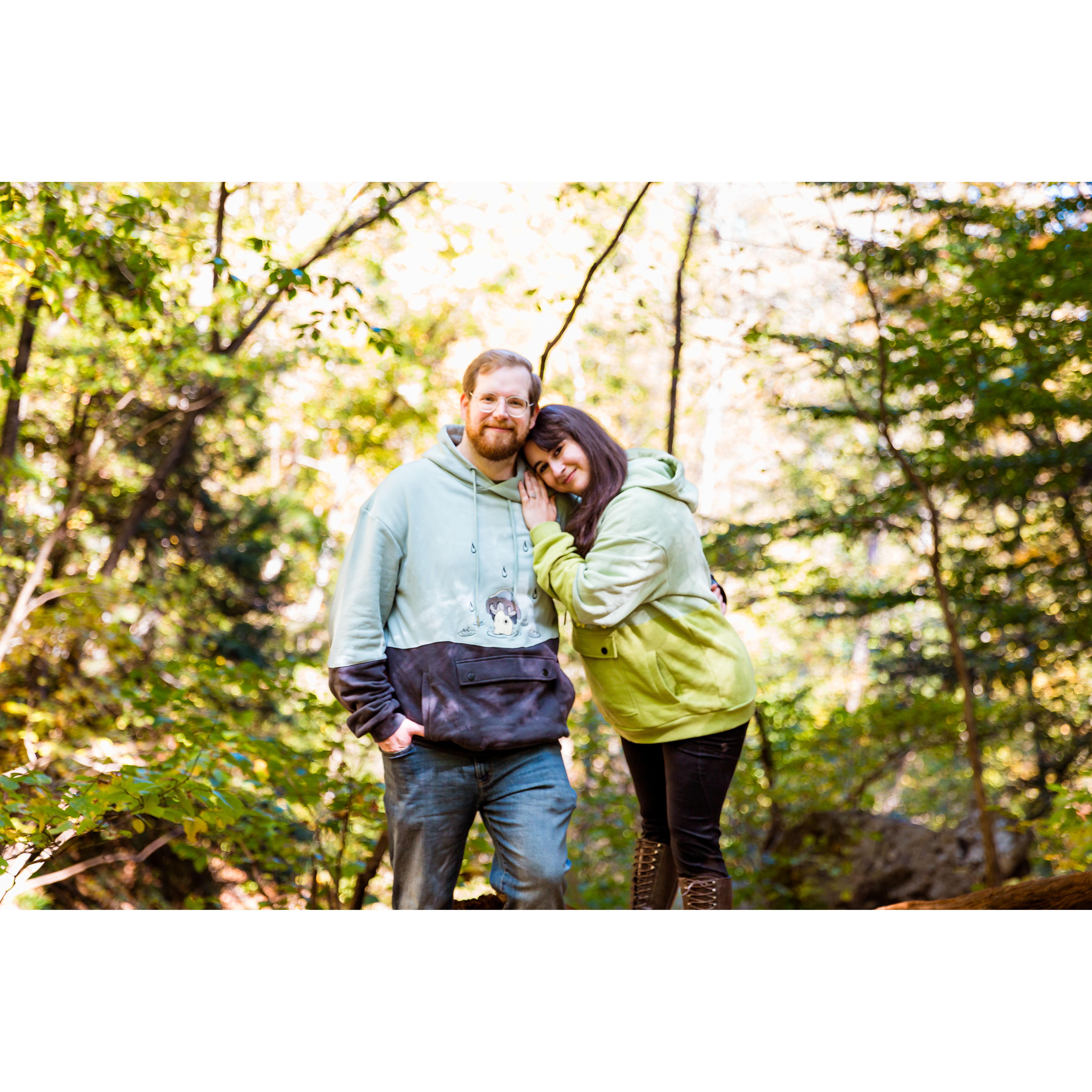 October 2024 Engagement Photo session.  We love our matching Mushling sweaters.