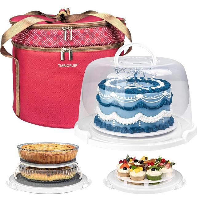 TMRIOPELP Tall Cake Carrier with Lid and Handle Insulated Cake Container Cake Transport Carrier Ideal for Pies Cupcakes and Pastries Perfect for Safe and Secure Cake Delivery (Red, 12 inch)