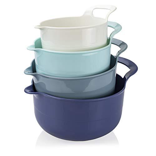 Cook with Color Mixing Bowls - 4 Piece Nesting Plastic Mixing Bowl Set with Pour Spouts and Handles (Ombre Blue)