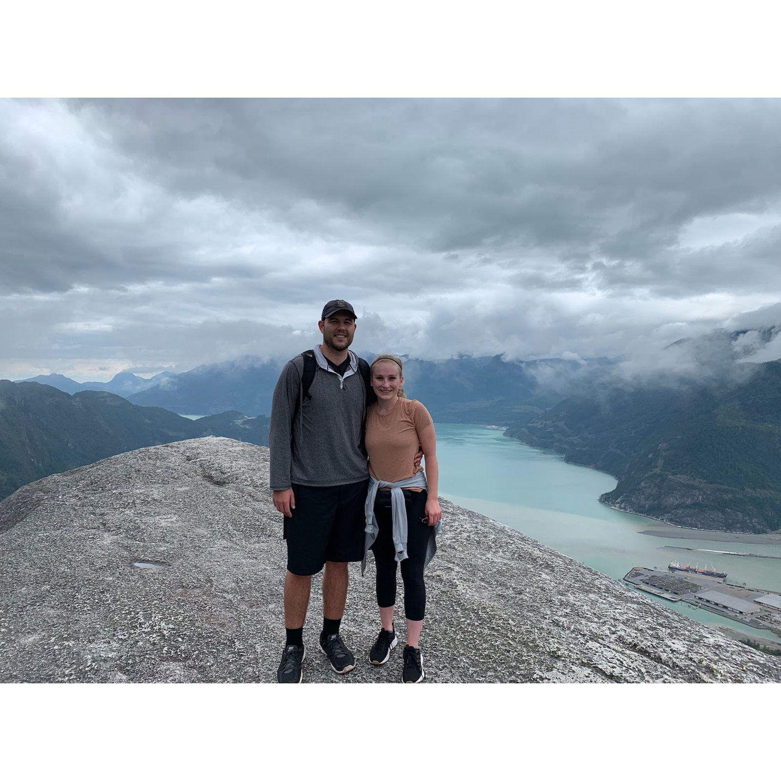 At the top of the Stawamus Chief in British Columbia.
