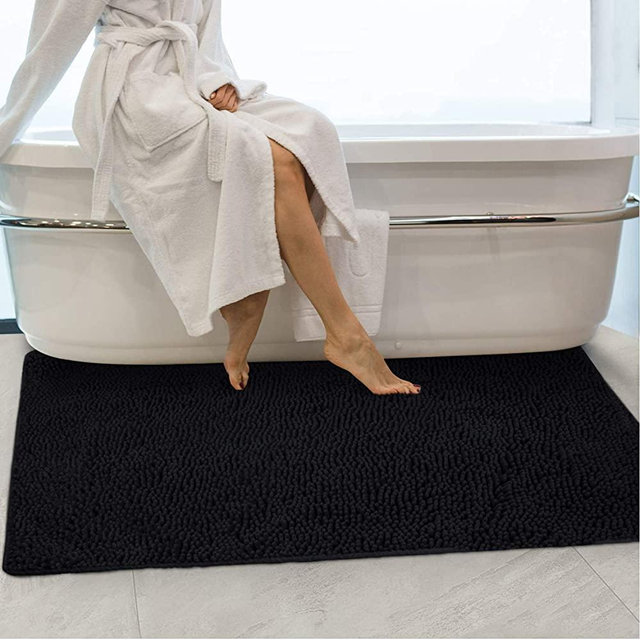 Secura Housewares Soft Microfiber Bathroom Rugs, 47 x 28 Inches Non Slip Bath Mat for Door, Bathroom & Kitchen with Water Absorbent, Machine Washable (Black)