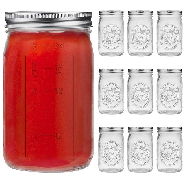 eleganttime Wide Mouth Mason Jars 32 oz,9 Pack Quart Mason Jars With Airtight lids and Bands,Clear Canning Jars 32 oz for Preserving,Meal Prep,Overnight Oats,Fermenting, Pickling