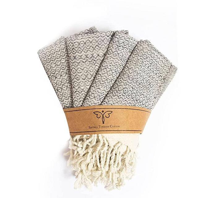 Smyrna Turkish Cotton Kitchen Dish Towels Pack of 4 | 100% Natural Cotton, 15 x 26 Inches | Machine Washable Wash Cloths | Ultra Soft, Absorbent, Prewashed and Quick Dry Turkish Dish Towels (Beige)