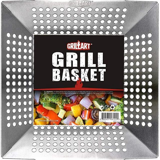 GRILLART Grill Basket for Vegetables & Meat – Large Grill Wok/Pan for the Whole Family - Heavy Duty Stainless Steel Veggie Grilling Basket Built to Last - Best BBQ Accessories for All Grills & Smokers