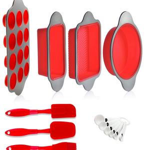 Silicone Baking Molds, Pans and Utensils (Set of 13) by Boxiki Kitchen | Silicone Cake Pan, Brownie Pan, Loaf Pan, Muffin Mold, 2 Spatulas, Brush and 6 Measuring Spoons