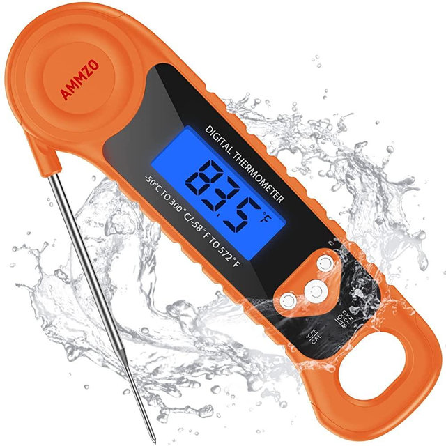 AMMZO Digital Meat Thermometer for Grilling, Instant Read Food Thermometer Waterproof with Backlight for Cooking, Deep Fry, BBQ, Grill, Smoker and Roast (Orange)