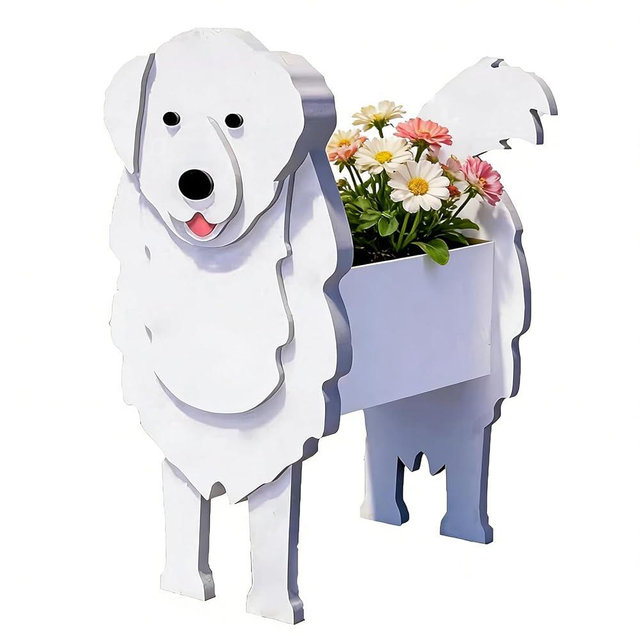 Yimafaner PVC Dog Flower Planter, Great Pyrenees Planters for Women, Flower Pots Indoor Outdoor Decor, Garden Dog Flower Holder for Birthday Office Pet Lovers,34x24cm(13x10in)