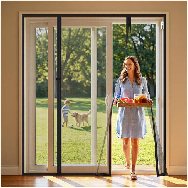 HADOR Magnetic Screen Door, Fits Door Size 72" X 80", Door Mesh with Magnetic Closure and Super Strong Magnets, Heavy Duty Double Opening for Sliding Patio and French Doors